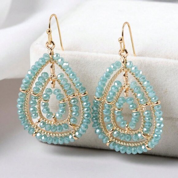 L' Elegance Parisienne Jewelry - New High-End Luxury Colored Glass Bead Teardrop Shaped Vintage Bohemian